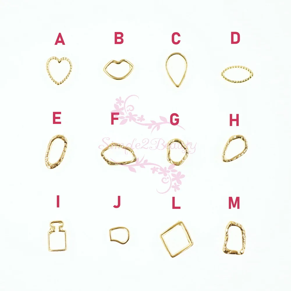 100pcs/lot Japanese Style Irregular Hollow Out Frame Gold Plated 3D Metal Alloy Nail Art Decor Charms DIY Decorations Accessory