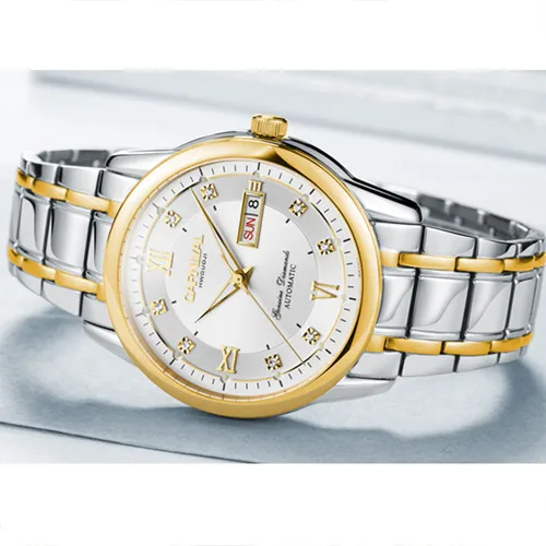 Карнавальный Швейцарский бизнес Топ бренд класса люкс часы для мужчин сапфир полный стали автоматические механические мужские часы водонепроницаемые montre - Цвет: Diamond C8610goldwhi