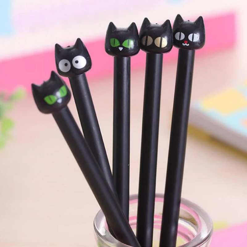 

4 pcs/Lot Small Cat Big Eye Gel Pen Cartoon Figure 0.38mm Black Ink Pens Stationery Office & School Supplies lapices papelaria