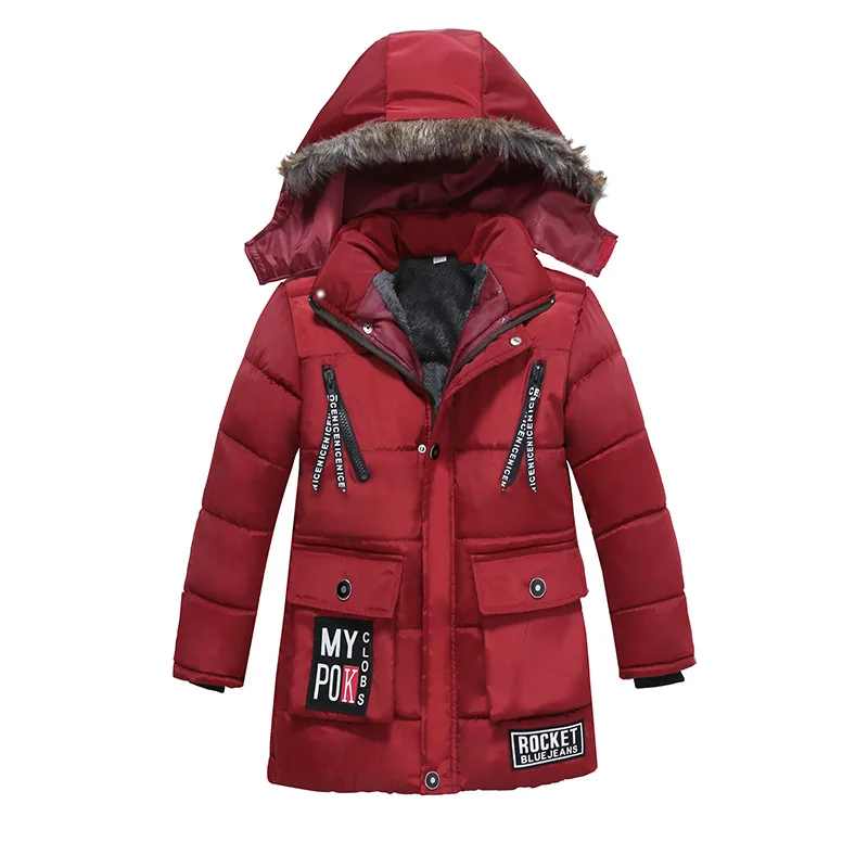 

New Winter Boys Coats Warm Kids Jackets Cotton Thicken Zipper Hooded Long Coats New Year Christmas Boy Coats Kids Clothing