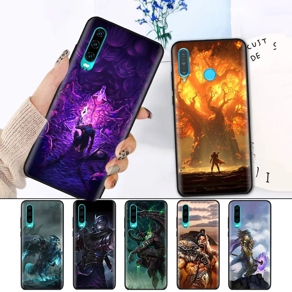 

Black Silicone Cover Case for Huawei P30 P20 P10 Mate 20 10 Nova 5 5i Lite Pro P Smart+ Z 2019 Shell World of Warcrafts