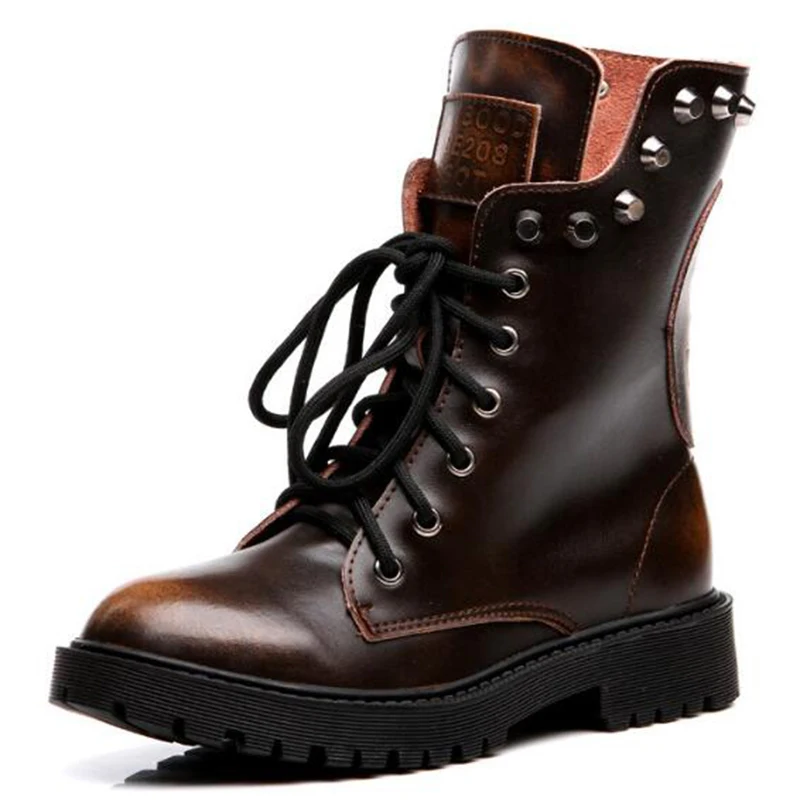 

Fashion Motocycle booties Women Boots Female Womens Ankle Boots Square Heel Martin Boots Autumn High-top vintage women Shoes