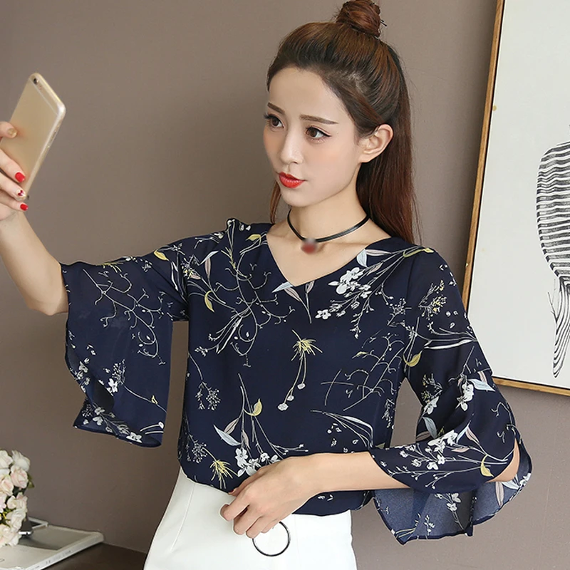 Blusas Femininas 2019 шифоновая блузка женская мода цветочные женские топы и блузки Mujer