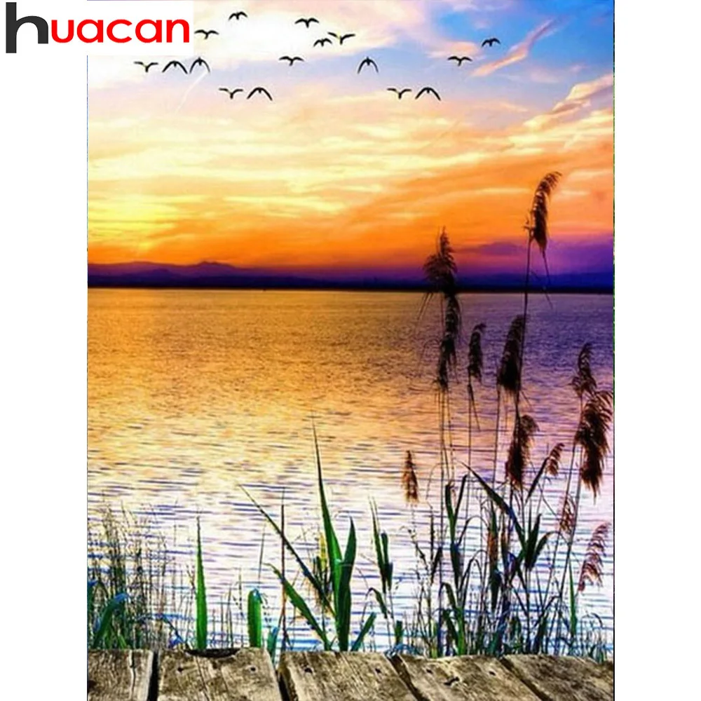 

HUACAN Paint With Diamonds Full Drill Square 5D DIY Diamond Painting Landscape Diamond Embroidery Sunset Picture Of Rhinestone