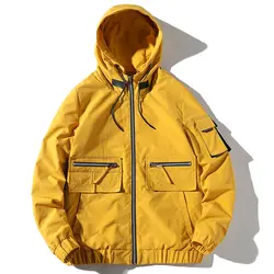 2019 осенние куртки-бомберы для мужчин, карго, многокарманное пальто с капюшоном, модный хип-хоп воротник-стойка, Мужская ветровка, уличная