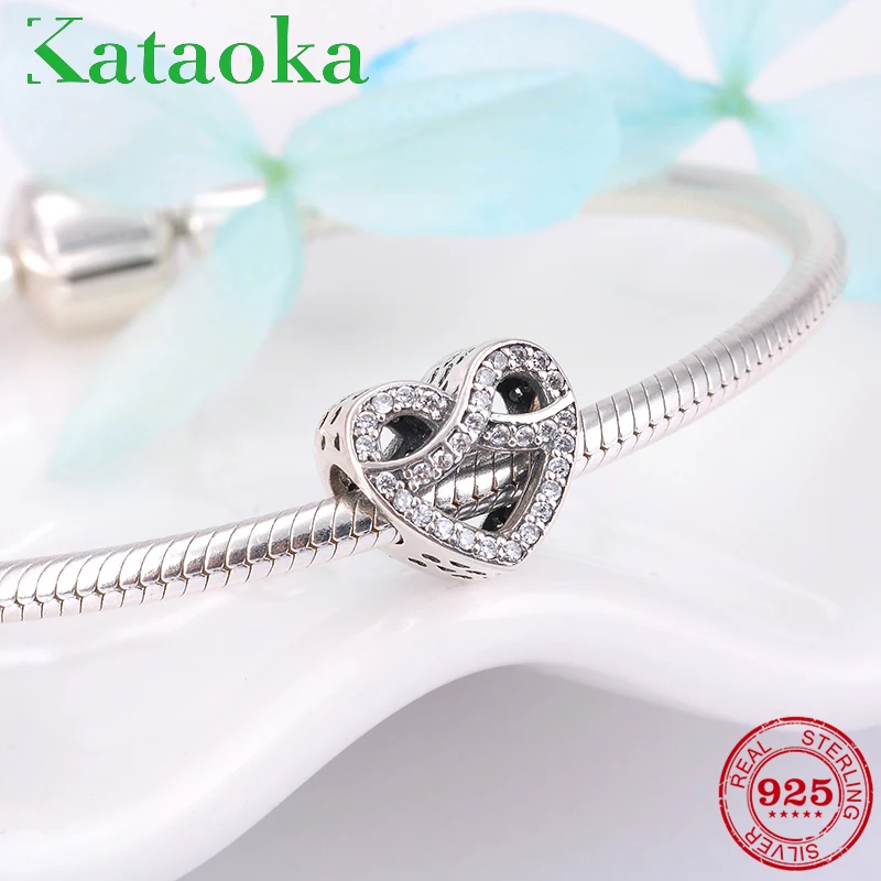 

New 925 Sterling Silver hollow out heart bow and CZ beads Fit Original Pandora Charm Bracelet Jewelry making