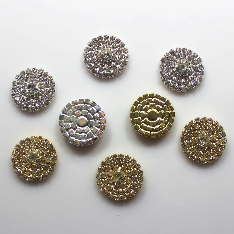 50pcs 23mm 3Rows Round Crystal Rhinestone Button Flatback Wedding Embellishments Diamante