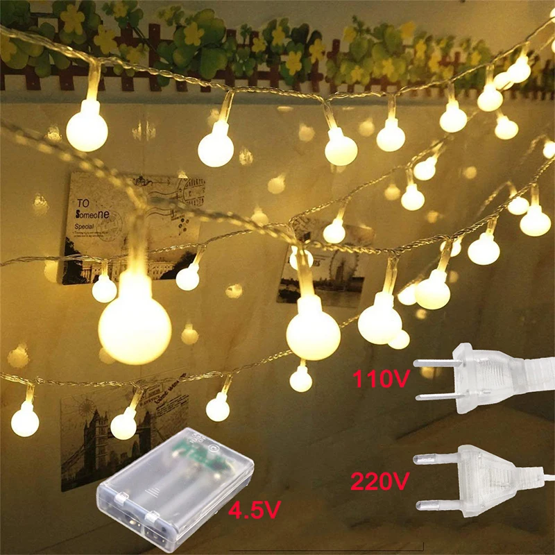 10 м/20 м/30 м светодиодный шар гирлянды 110 В/220 В Рождественская сказочная гирлянда наружная водонепроницаемая для праздника вечеринки сада домашнего декора лампа