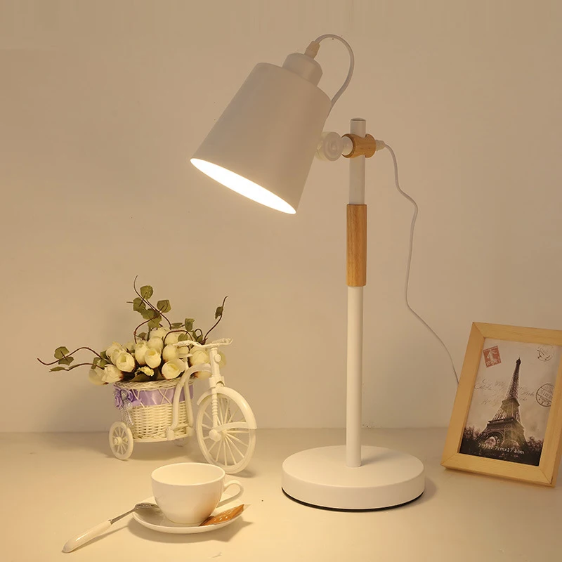 

wooden desk lamp nordic modern kids study LED desktop lamp E27 bulb 220V ZUNGE office working table light with switch