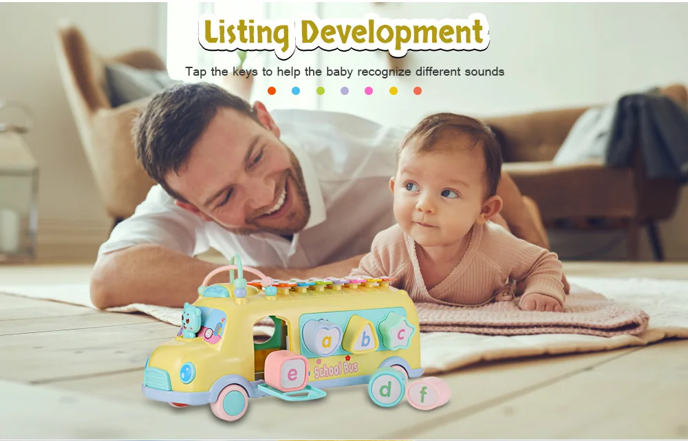 Baby Musical Toy Percussion Kid Music Instrument School Bus Toys Piano Matching Blocks  ( (3)