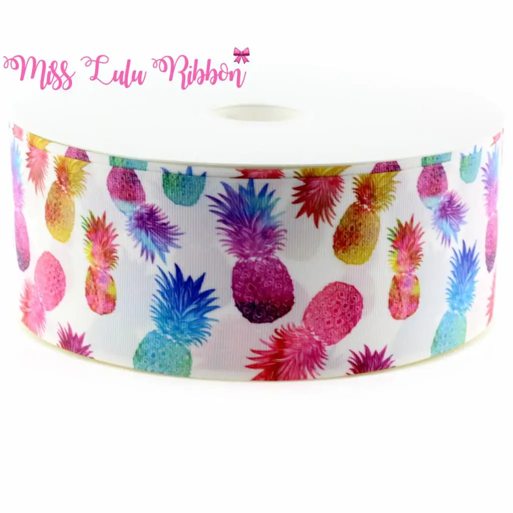 675mm Rainbow Pineapple Printed Grosgrain/elastic Ribbon Diy Handmade Hair Accessories