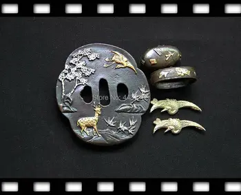 

A Set High Quallty Japanese Samurai Sword Fitting Katana Tsuba W/Deer Design Copper Sword DIY Accessories