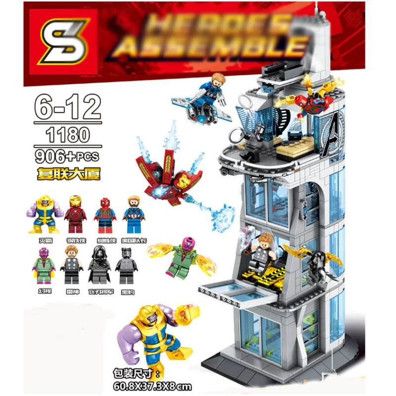 

Sy1180 Legoing Super Heroes Marvel The Avengers Stark Tower 906pcs Thanos Iron Man Building Blocks Toys For Children Legoings