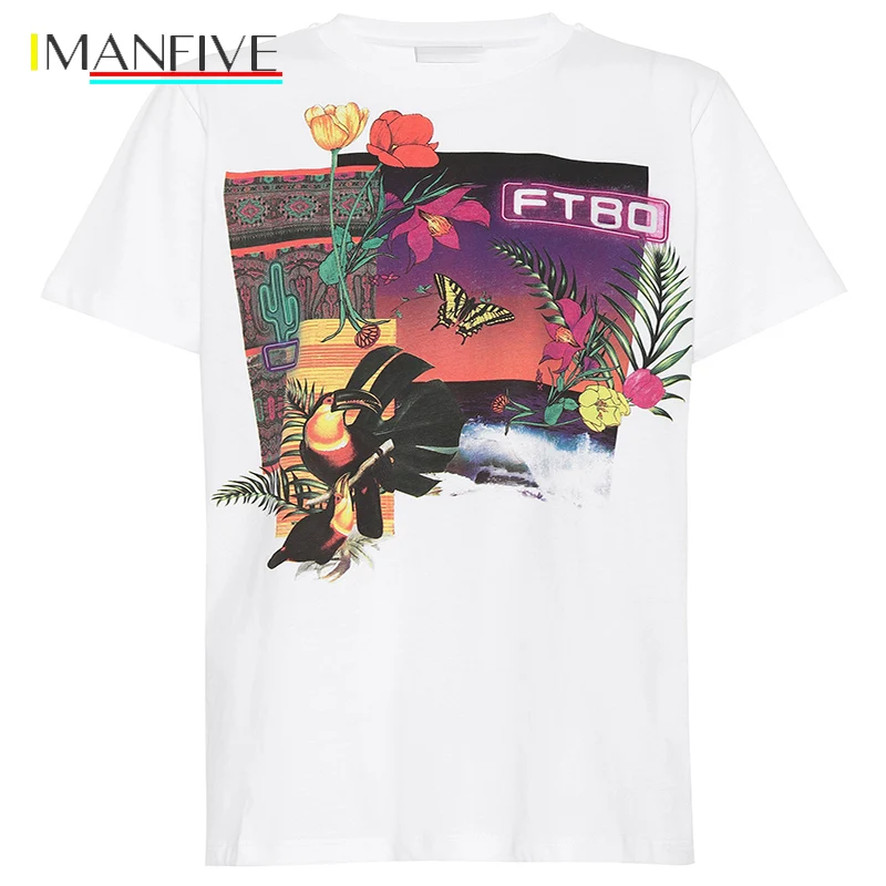 

19ss new fashion Luxury designer design white flower t shirts Streetwear harajuku Print Cotton funny t shirts men
