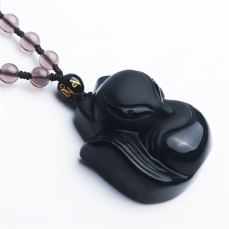 Women Men Necklaces Charms Fox Drop Natural Stone Pendant Black Obsidian Gemstone Natural Obsidian Pendant Bead 423716mm (3)