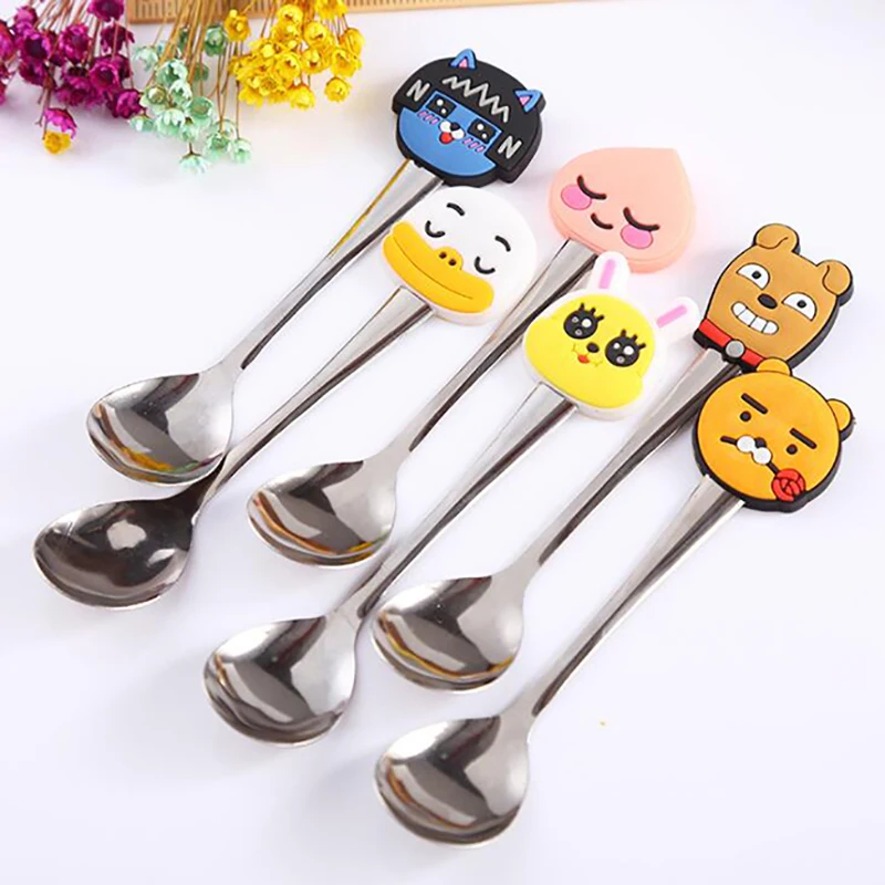 

Cartoon Animals Duck Dog Rabbit Handle Stainless Steel Stirring Spoon Children Soup Coffee Spoons Scoop Dinnerware Cute Flatware