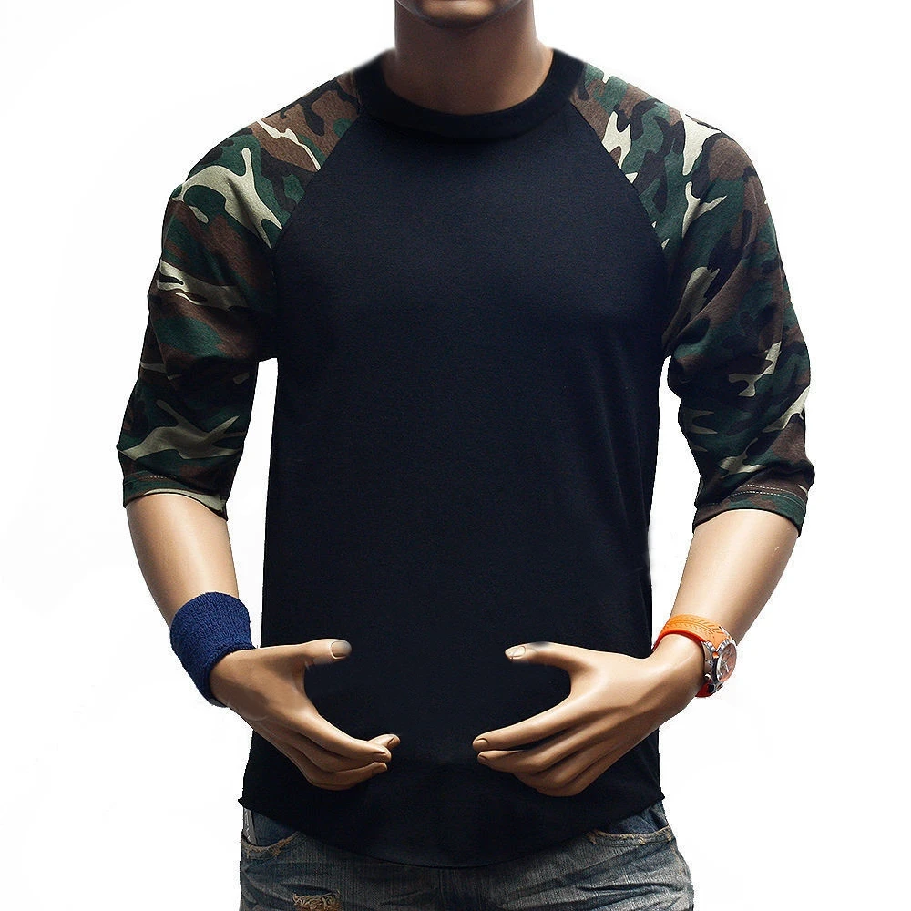 New Men Casual Tshirt Camouflage Cool Hip Pop Tees Men's Fashion 3/4