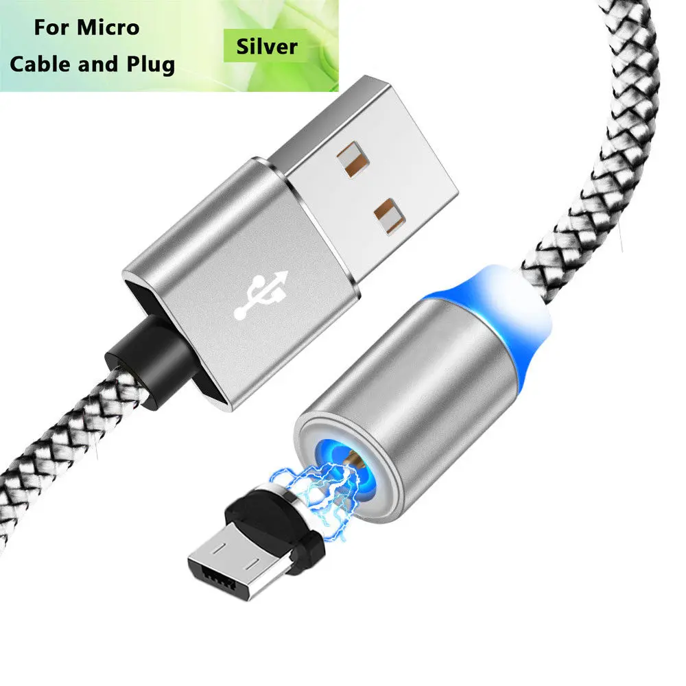 Светодиодный кабель с магнитной оплеткой типа C Micro USB Магнитные usb кабели для зарядки Apple iPhone XR XS Max X 7 8 6 samsung S9 S10 шнур - Цвет: Silver For Micro USB