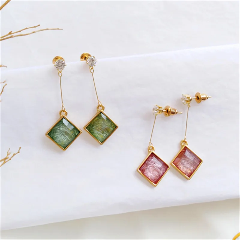 

2019 Earrings for Women Elegant maiden geometry stud earrings female fashion joker crystal earrings Square golden stud earrings