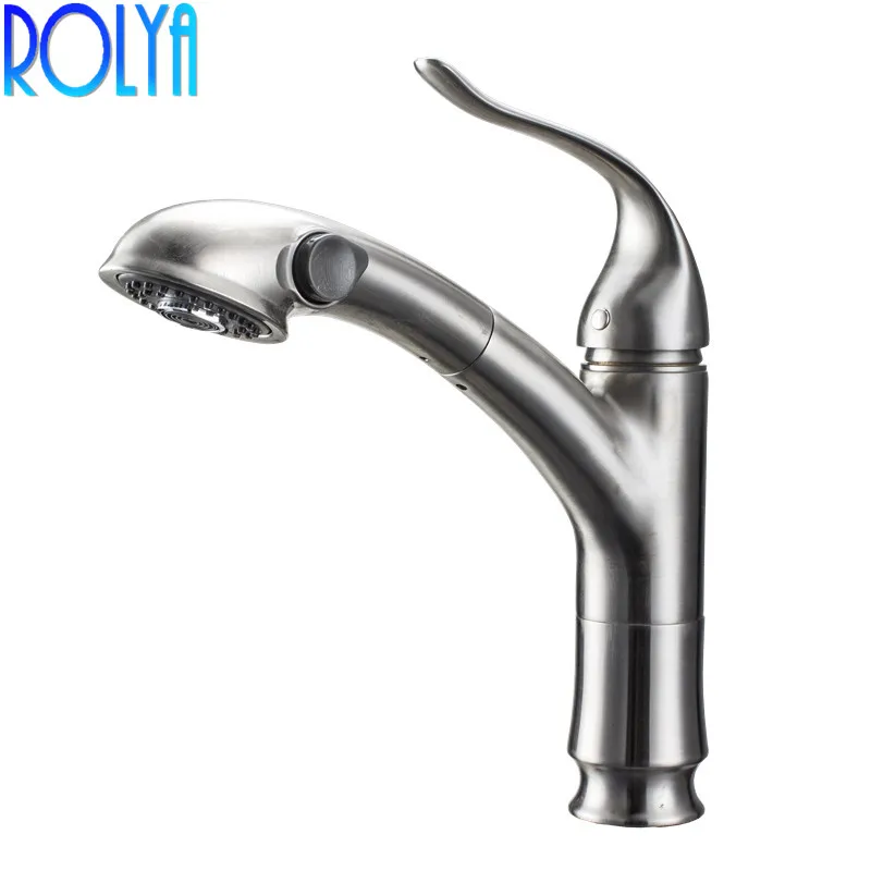 

Contemporary Brass Single Handle Nickel Brushed Sink Mixer Tap Pull Out Sprayer Kitchen Faucet