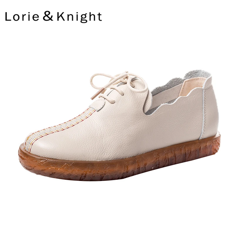 

Female Lace-up Genuine Leather Slip-on Loafers Flats Casual Shoes BLACK/BEIGE