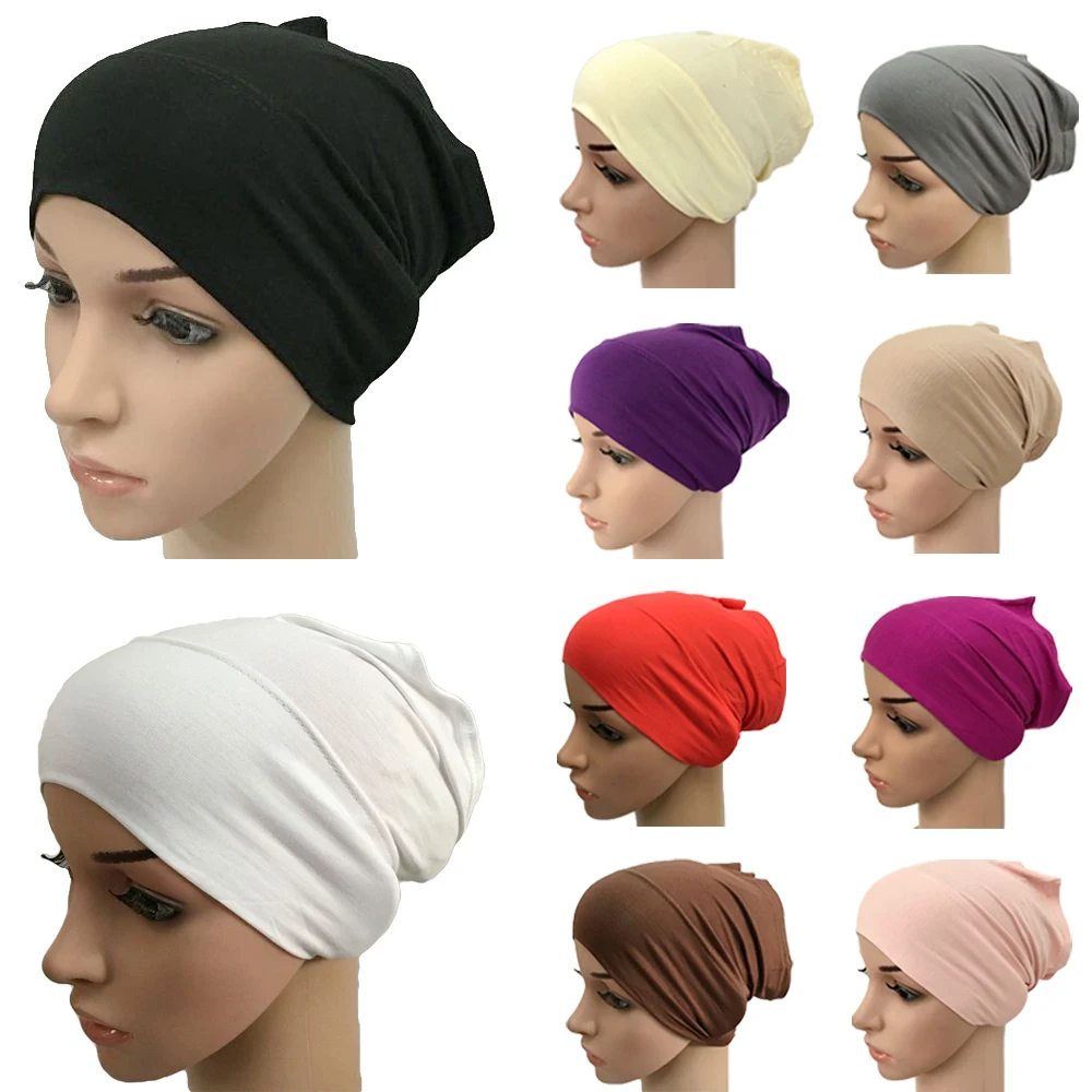 

12PCS Wholesale Various Colour Women's Under Scarf Tube Bonnet Cap Bone Islamic Head Cover Muslim Arab Inner Cap Random Color