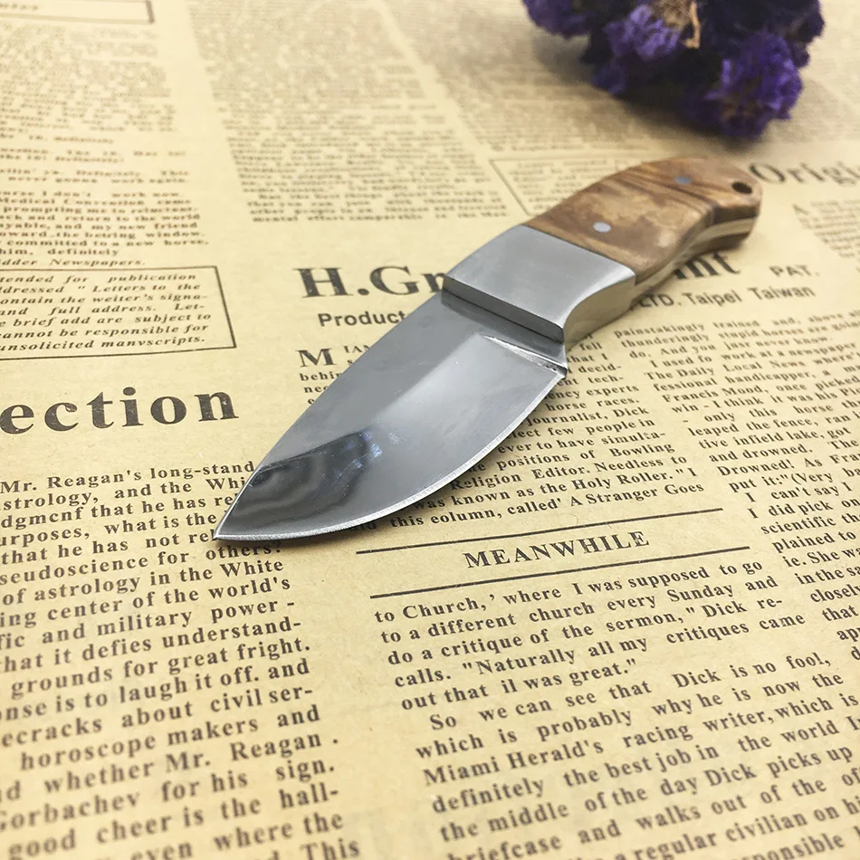 В ноже тени деревянной ручкой Открытый походный нож Портативный выживания Охотничьи ножи с кожаной оболочкой Ножи фиксированным лезвием