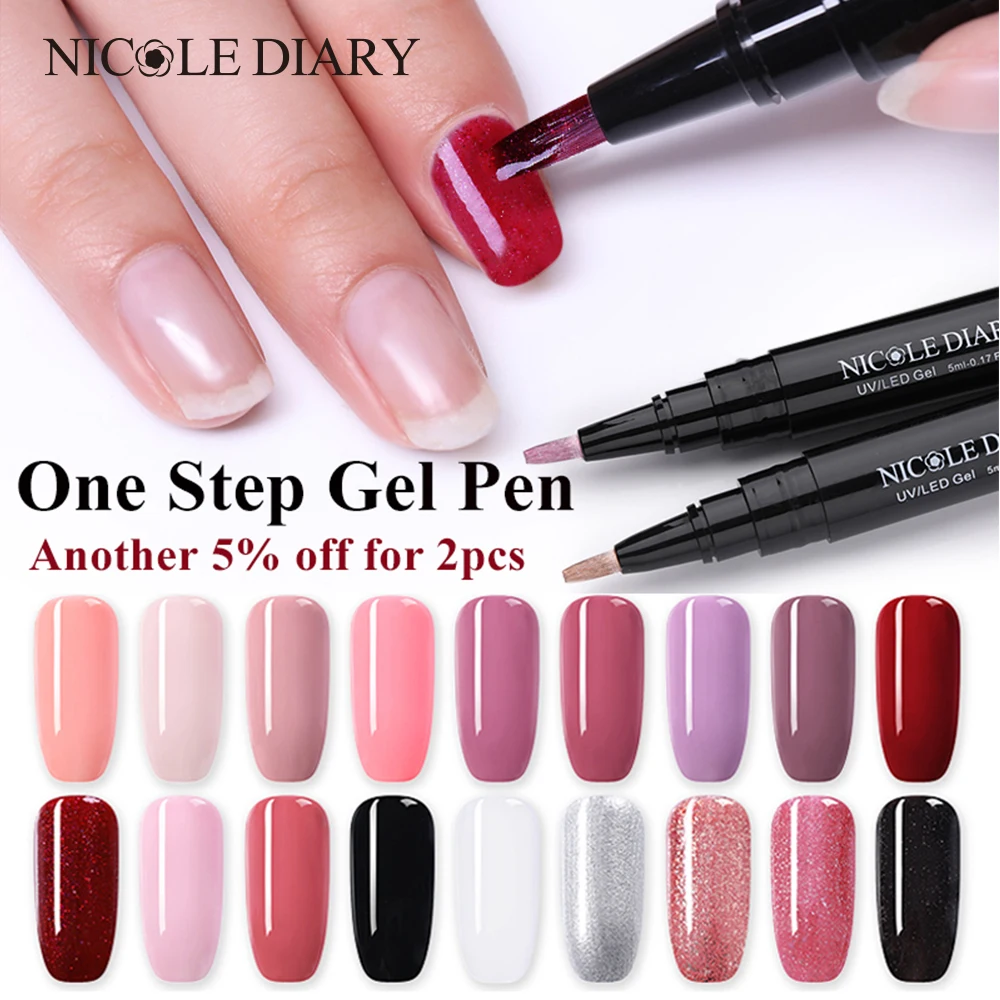 Order Chance of  NICOLE DIARY 3 In 1 Gel Nail Varnish Pen Glitter One Step Nail Art Gel Polish Hybrid 24 Colors Easy