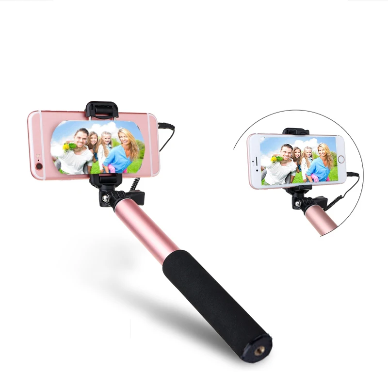 

Mini Selfie Stick With Button Wired Monopod Universal For iPhone 6 5 S Android Samsung Huawei Xiaomi Sticks With Mirror