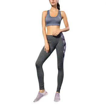 

Woman Quick-Drying Fitness Pants Breathable Trousers Workout Print Stitching Pants