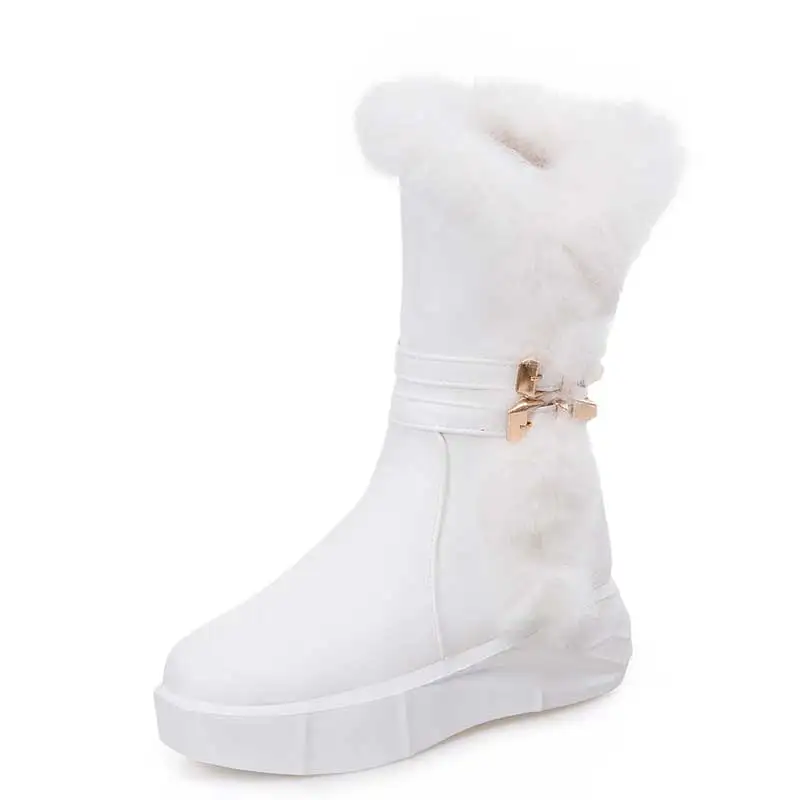 

New Top Quality Women Mid Calf boots PU Leather Winter Fur Boots Brand Australian Style Buckle Wedges Women Winter Shoes ZT1261