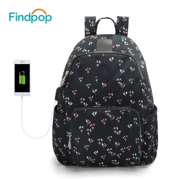 

Findpop USB Charging Backpack Women Nylon Waterproof Anti-theft Backpack Bags For Women 2018 New Design Floral Printing Backpack