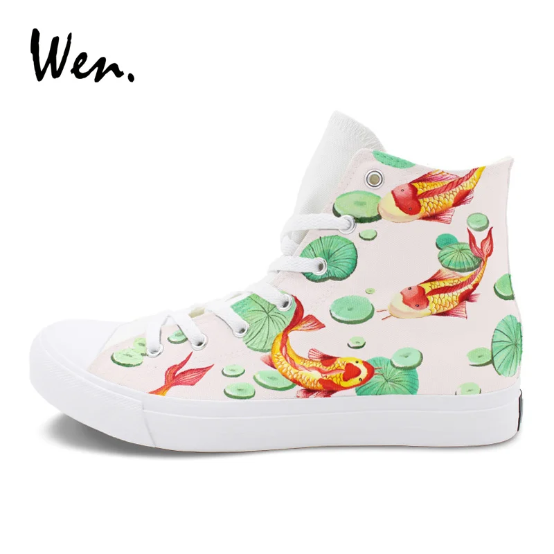 

Wen Men Women Graffiti Shoes Original Design Cyprinoid Fancy Carp Koi Fish Hand Painted Canvas Shoes Sneakers