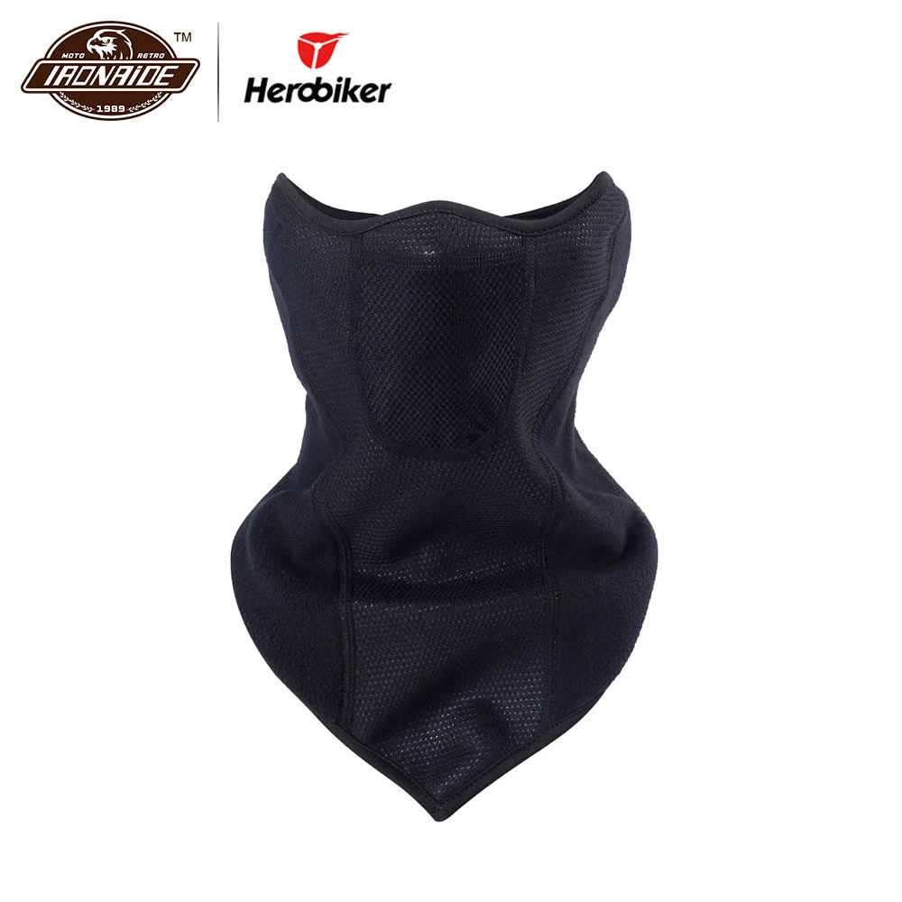 HEROBIKER الأسود دراجة نارية وجه قناع الخريف الشتاء الحرارية الصوف الدراجات نصف الوجه قناع موتو الباردة واقية التزلج على الجليد قناع