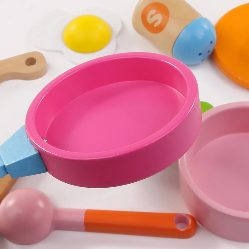 Logwood 8pcs Wooden Children Kitchen Simulation Cookware Toys Pot Tray Education kids Food Toys Girls Gifts