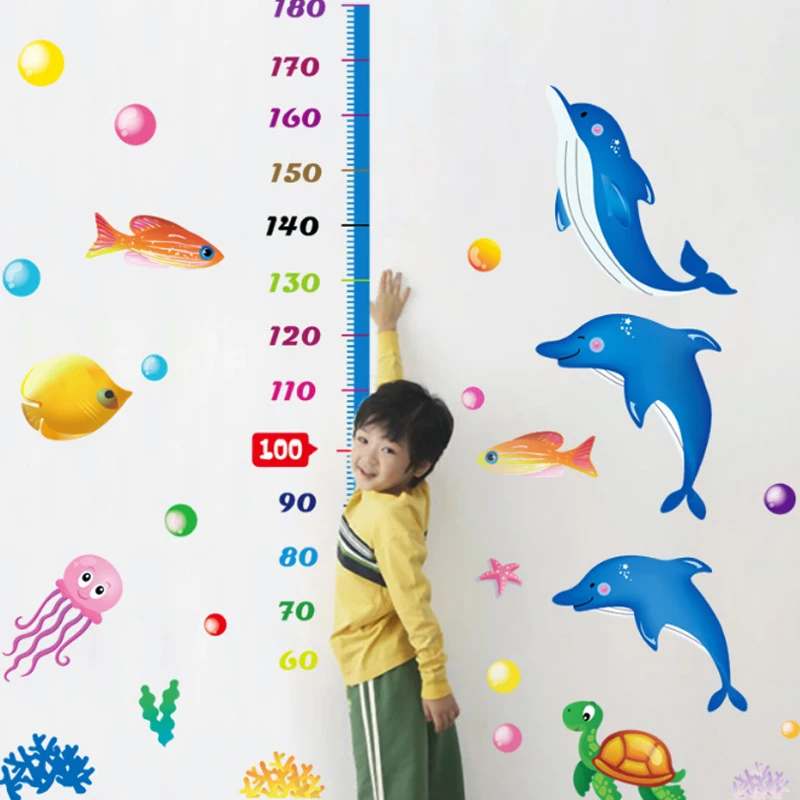

Cartoon wall sticker child room height growth chart ruler wall sticker dolphin decoration sticker poster home decoration
