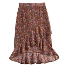 XL элегантная шифоновая юбка с цветочным принтом, богемная юбка-Русалка с оборками, летняя облегающая юбка с высокой талией, модные женские юбки из тюля