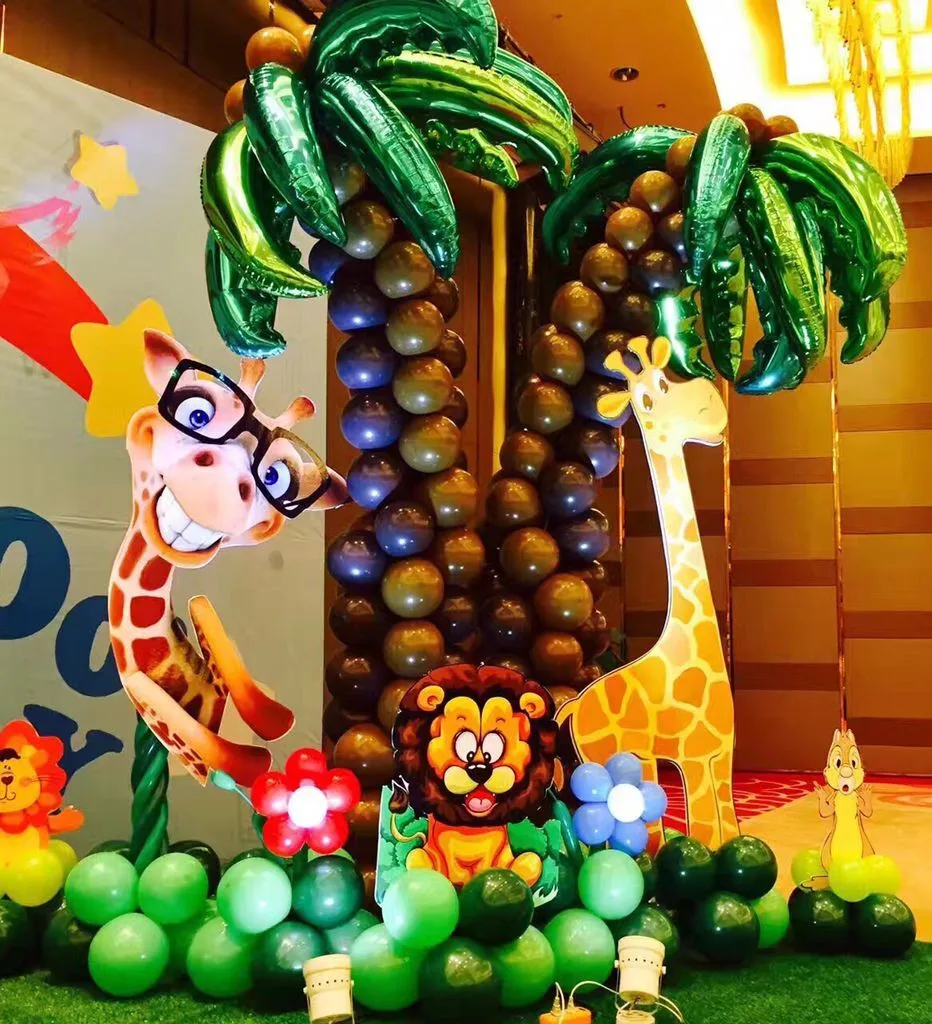 

50pcs/lot Palm leaf Balls Wedding Room/Opening Ceremony decor Coconut tree leaf aluminum foil balloons Holiday Beach supplies