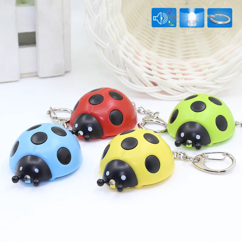 

Cute Funny ladybird Mini Led Keychains with sound Flashlight Creative Kids Toys gift simulation model Key Rings bag pendant