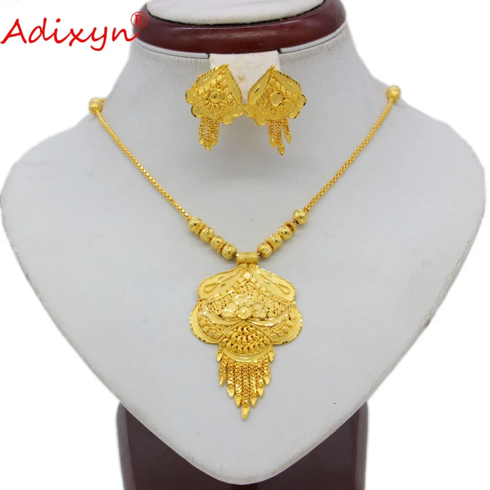 

Adixyn NEW High Quality Dubai Jewelry Set Gold Color Necklace Earrings Set Luxury Arab African Wedding Party MOM Gifts N09162