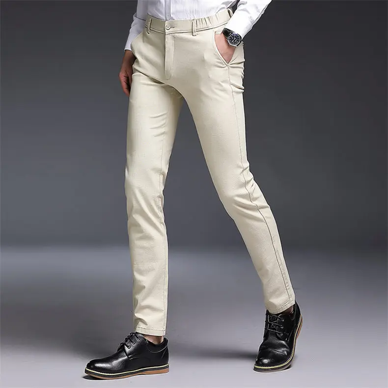 2018 Autumn New Fashion Pants Men Slim Fit Classic Casual Mens Pants Full Length Male Pants Black Blue Cream Plus Size 38 40-05