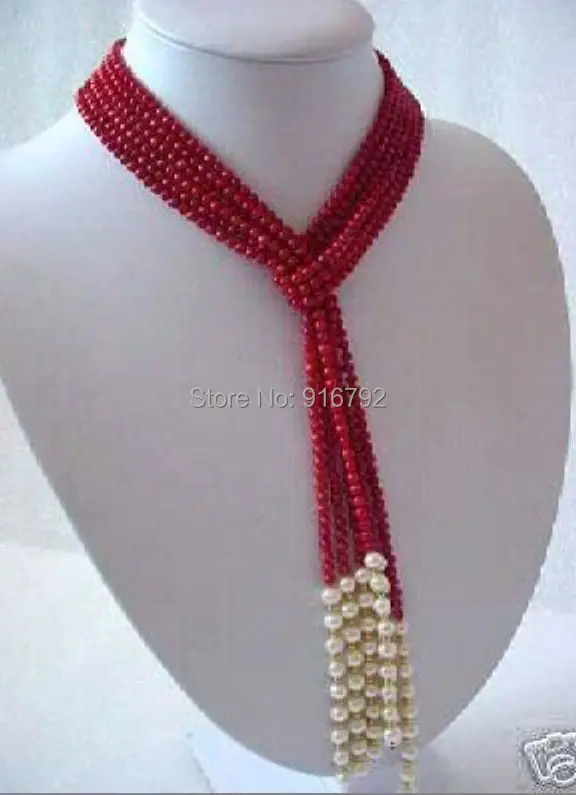 

free P&P >>Exquisite White Freshwater Pearl Red coral Necklace