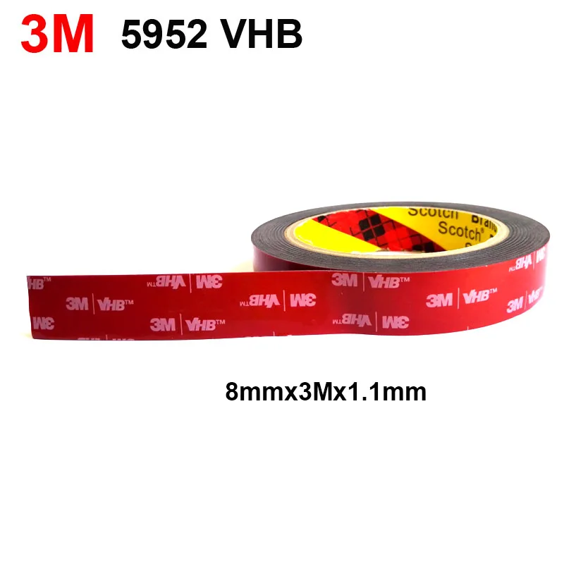 

3M VHB 5952 Black Heavy Duty Mounting Tape Double Sided Adhesive Acrylic Foam for auto parts widely use 8mmx3Mx1.1mm