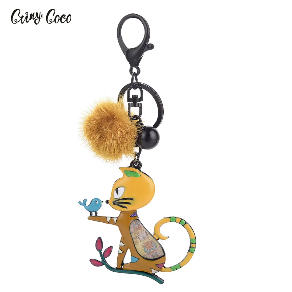 

Cring Coco Metal Enamel Small Fox Key Chain Key Ring Women Girls Handbag Pendant 2019 New Animal Jewelry Car Key Accessories