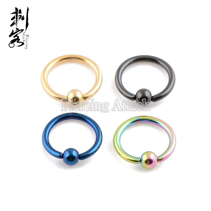 

(Min. order $10) Body Piercing Steel 16 Gauge Titanium Anodized Captive Ring BCR 1.2*10*3mm