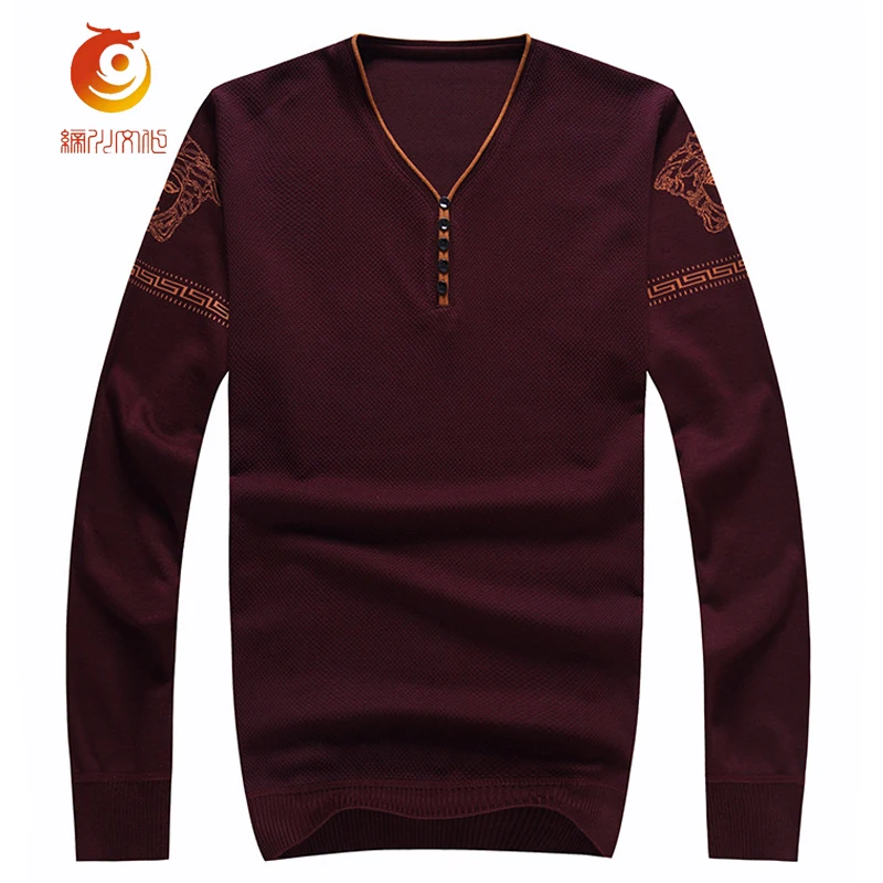 Sweater Men 2017 Wine Red Pullovers Casual Sweater Men V Neck Flag
