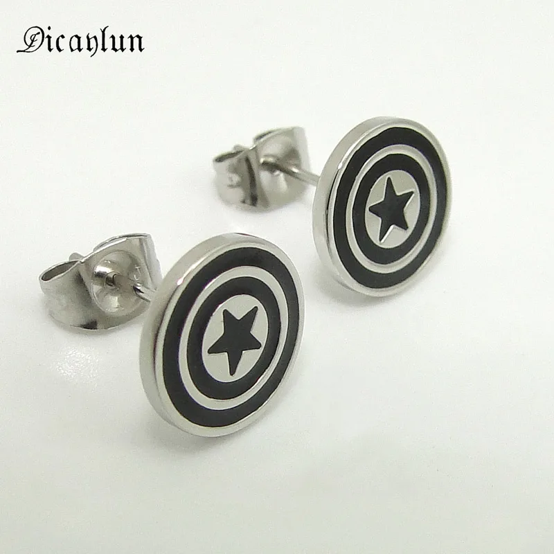 

DICAYLUN Captain America Earrings Women Men Black Enamel Stainless Steel Studs Earings Avengers Age Of Ultron US Movie Jewelry