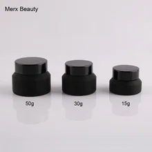 wholesales 6PCS 15g/30g/50g matte frosted black Upscrew Cap lid cover Glass Jar cosmetic container cream Bottle makeup container