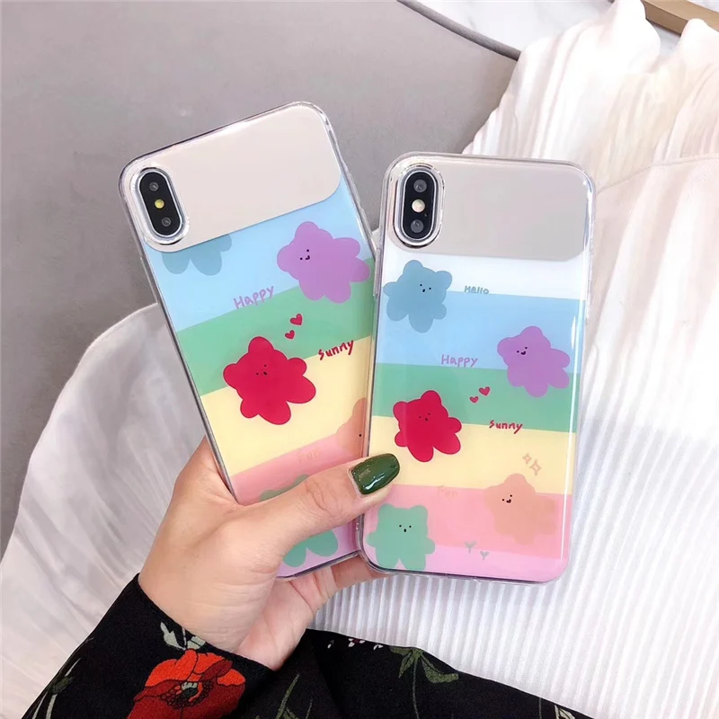 

Fashion cartoon bear makeup mirror case for iphone 6 s 7 8 plus case women cute glossy mickey coque for iphone x xr xs max cases