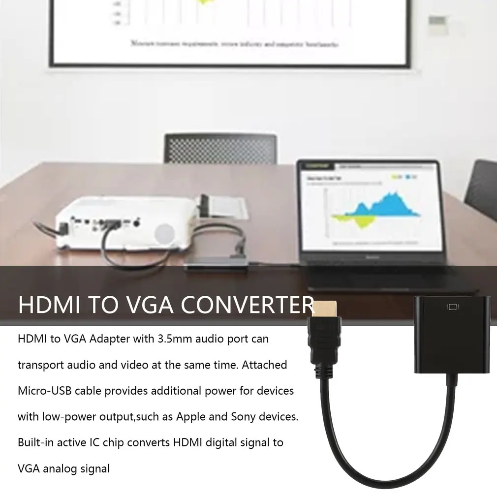 1080P активный адаптер hdmi-vga видео конвертер мужчин и женщин с Micro USB и 3,5 мм аудио порт кабель